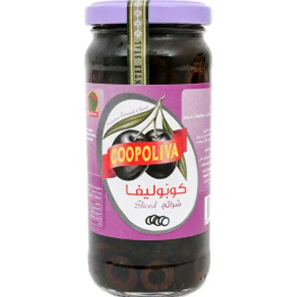 COOPOLIVA SLICED BLACK OLIVES IN GLASS JAR 115G