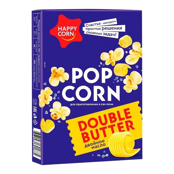 Попкорн Happy Corn двойное масло для СВЧ печи 100г
