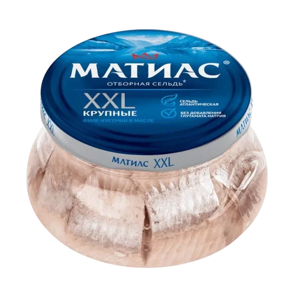 Матиас тандалма майдагы сельдь 260г ст/б