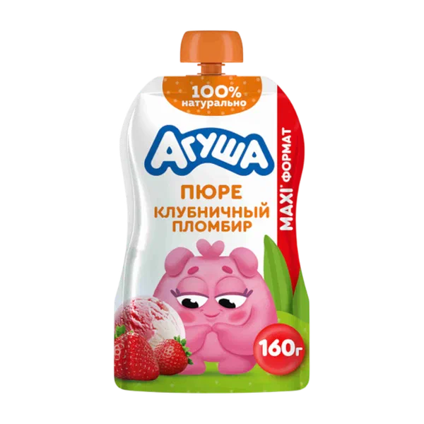 Пюре дет. Агуша фрукт-молоч клубн/пломб с 8 мес. 160г д/п