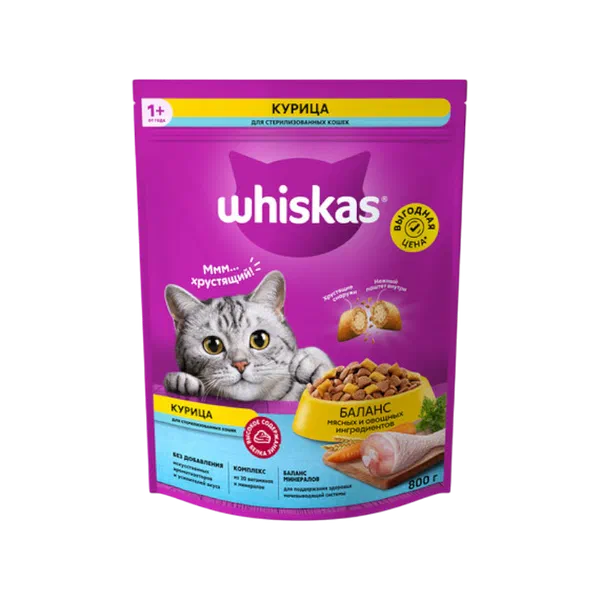 Корм д/кошек Whiskas д/стерилиз с курицей 800г