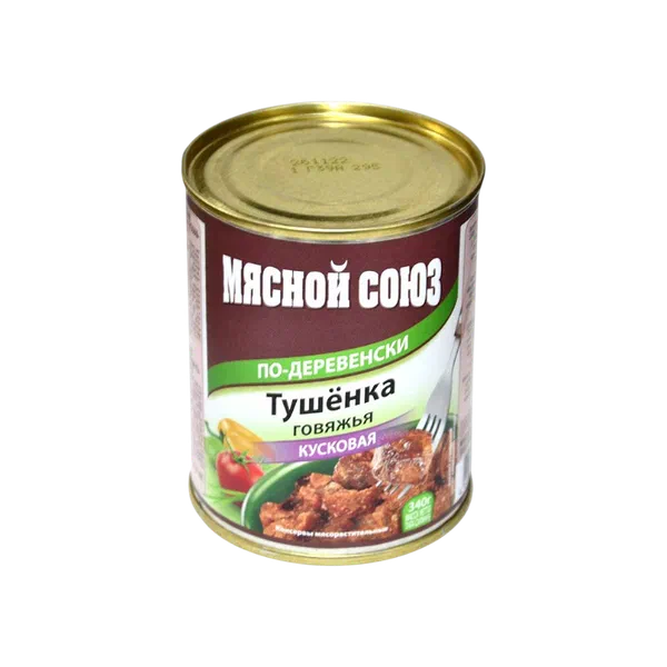 Мясной Союз по-деревенски быктырылган уй эти конс. 340г