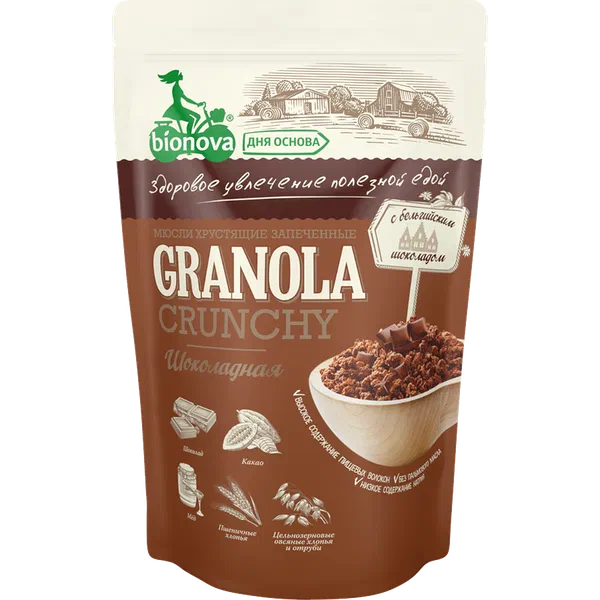 BIONOVA Crunchy кулпунай/шок мюсли 400г