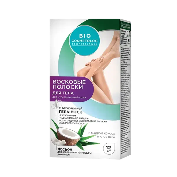 Bio Cosmetolog кокос  депиляциялык тилкелер 12шт