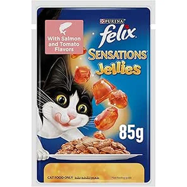 FELIX SENSATIONS SALMON AND TOMATO IN SAVORY JELLY 85G