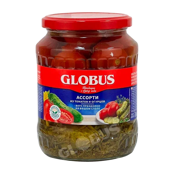 Ассорти овощн. Globus марин. /огурцы/томаты/ 720г ст/б