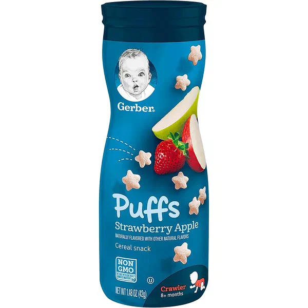 GERBER WHOLE GRAIN STRAWBERRY AND APPLE PUFFED SNACKS 42G