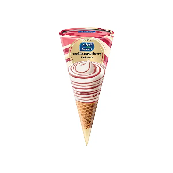 ALMARAI VANILLA AND STRAWBERRY CONE 120ML - VANILLA AND STRAWBERRY ICE CREAM CONE