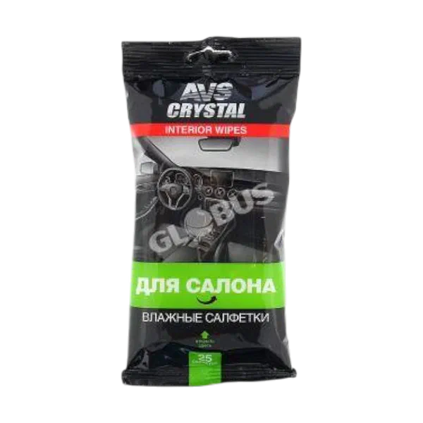 Салфетки влажн д/авто AVS Crystal д/салона 25шт