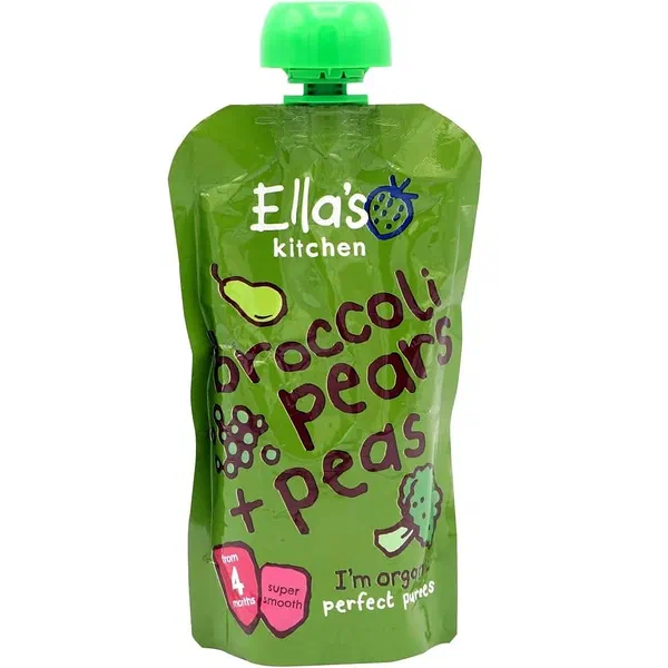 ELLA’S KITCHEN STAGE 1 BROCCOLI, PEAR AND PEAS ORGANIC PUREE 120G