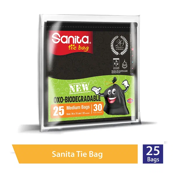 SANITA PREMIUM TIE TRASH BAGS 30-GALLON 25-PIECE PACK