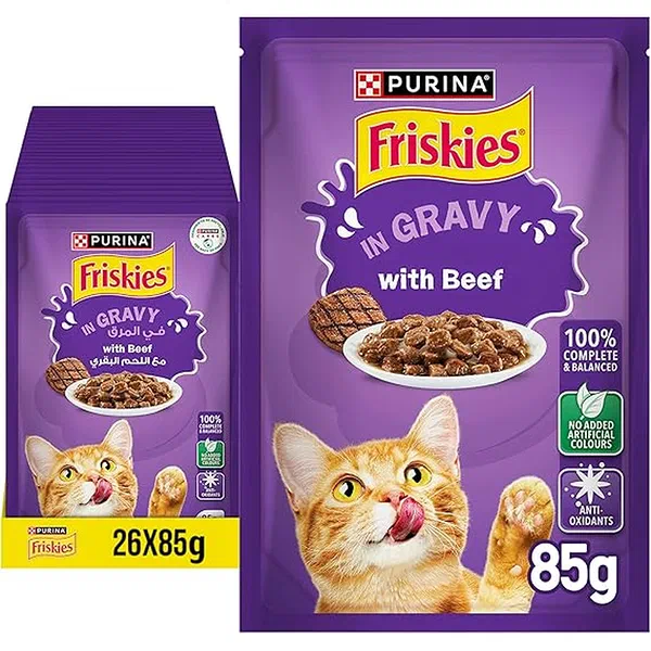 FRISKIES BEEF IN RICH SAVORY GRAVY WET CAT FOOD 85G POUCH