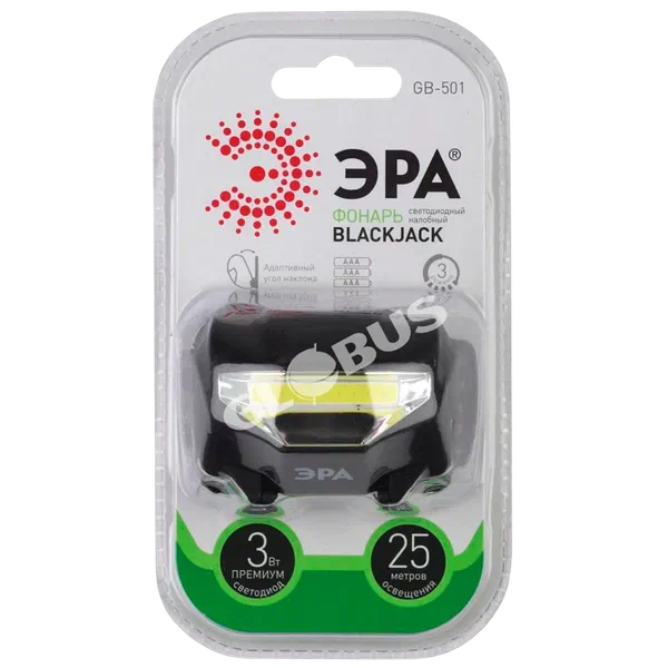 Фонарик ЭРА Black jack налобный GB-501 GL