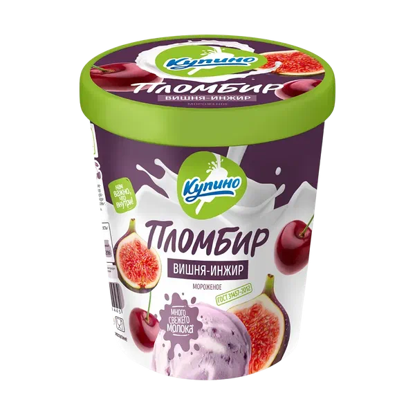 Мороженое Купино Пломбир вишня-инжир 400г ведро