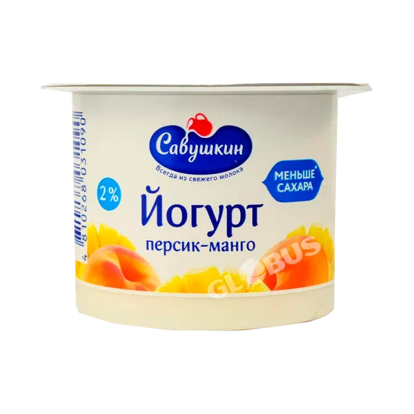 Йогурт Савушкин персик/манго 2% 120г п/ст РЦ