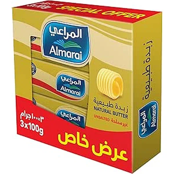 ALMARAI UNSALTED BUTTER 3X100G - ALMARAI UNSALTED BUTTER TRIPLE PACK