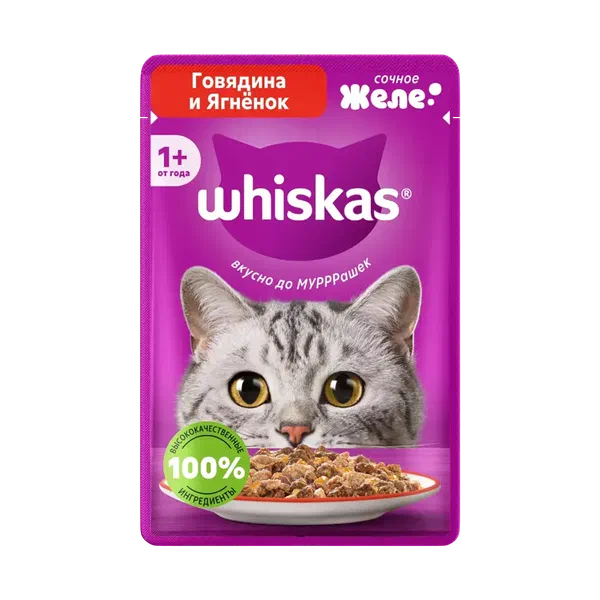 Корм д/кошек Whiskas желе говяд/ягн 75г