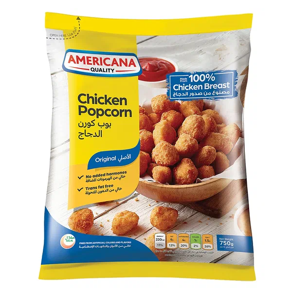 AMERICANA ORIGINAL BREADED POPCORN CHICKEN SNACKS 750G