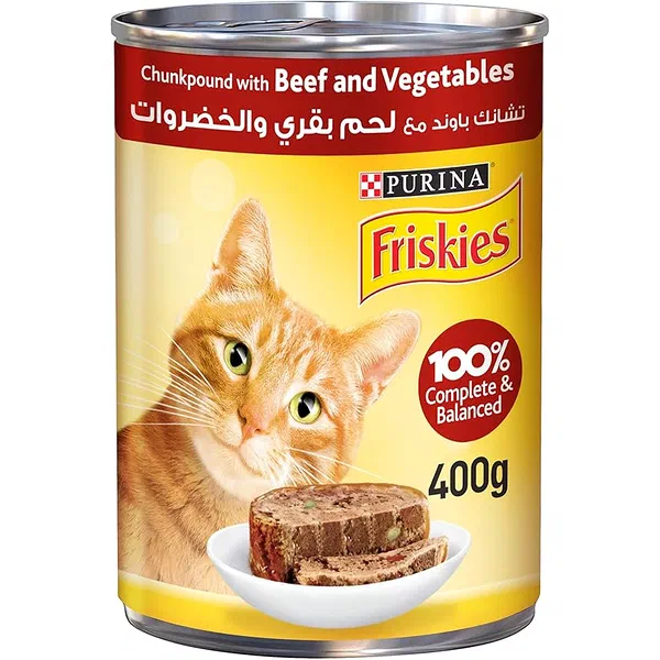 FRISKIES BEEF AND VEGETABLES IN SAVORY GRAVY 400G CAN