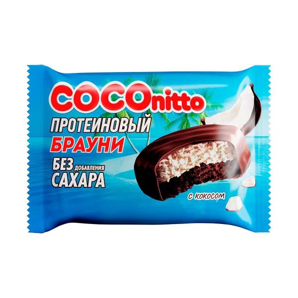 Печенье CocoNitto Borwnie с кокосом протеиновое глазир б/с 50г