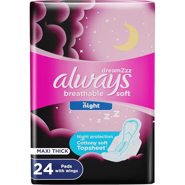 ALWAYS NIGHT PROTECTION SANITARY PADS WITH WINGS 24-COUNT