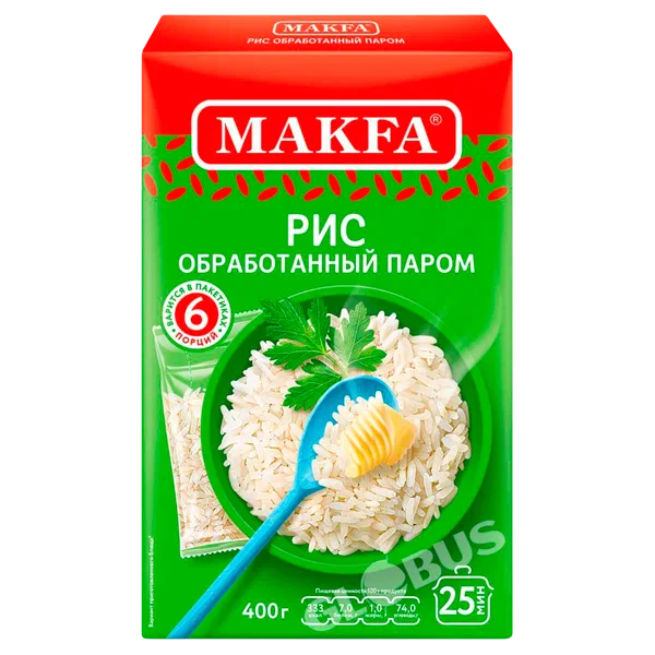 Рис Макфа длиннозер. пропарен. пак. 400г кор