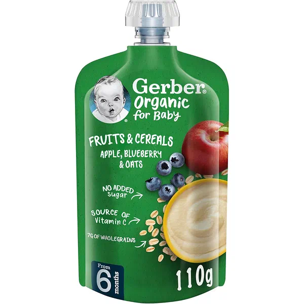 GERBER ORGANIC APPLE, BLUEBERRY AND OAT PORRIDGE 110G