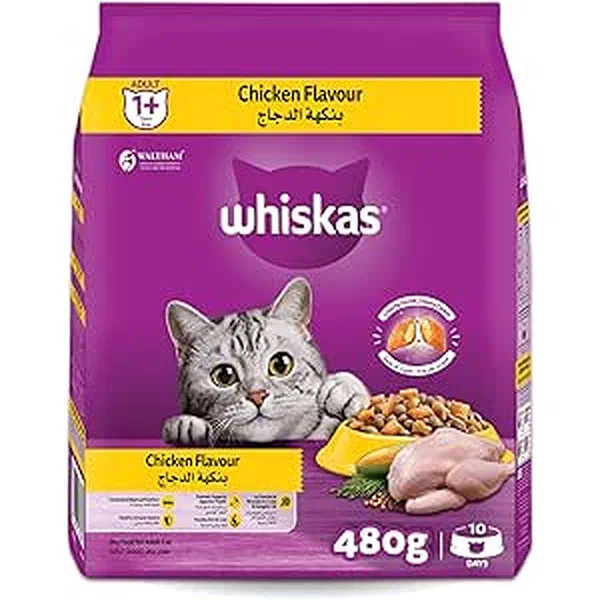 WHISKAS ADULT CHICKEN FLAVOR NUTRITIOUS DRY CAT FOOD 480G