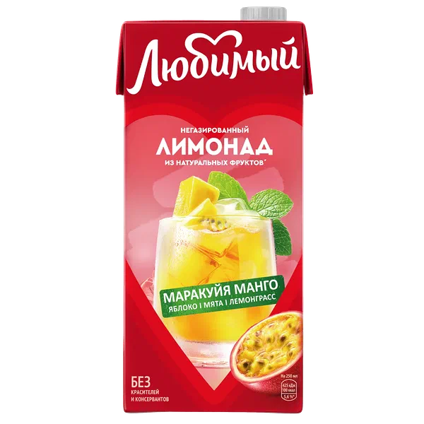 Напиток сокосодержащий Любимый лимонад манго-маракуйя 0,9л т/п ВБД Россия 12