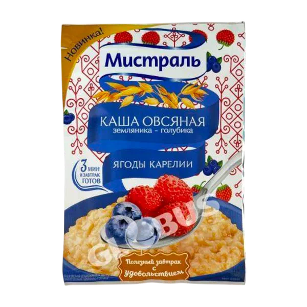 Каша Мистраль овсян земляника-голубика 40г пак