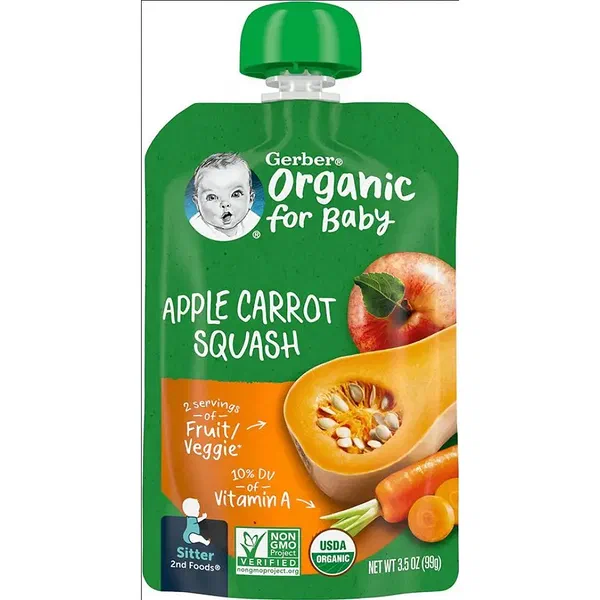 GERBER ORGANIC APPLE, CARROT AND SQUASH FRUIT & VEGGIE PUREE 99G