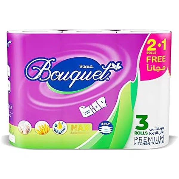 SANITA BOUQUET HIGH-ABSORBENCY HAND TOWELS 2+1 FREE ROLL