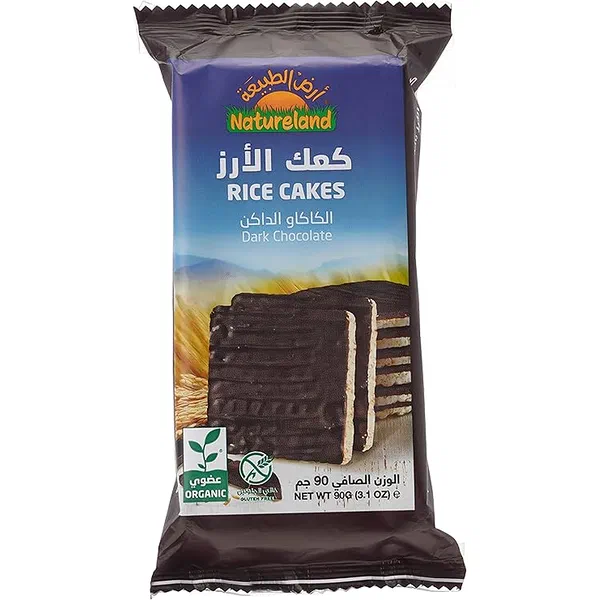 NATURELAND RICE CAKE DARK CHOCOLATE 90G - DARK CHOCOLATE RICE CAKES