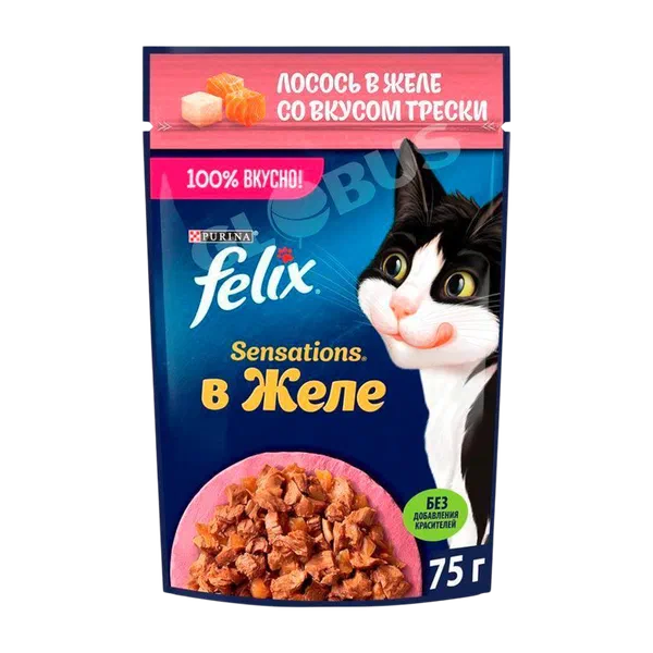 Корм д/кошек Felix Sensations лосось в желе 75г