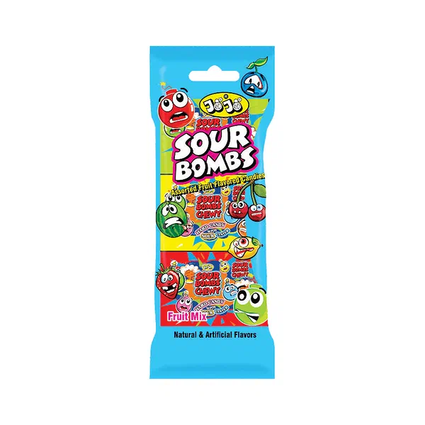 JOJO SOUR BOMBS ASSORTED TANGY FRUIT CANDY PACK 30G