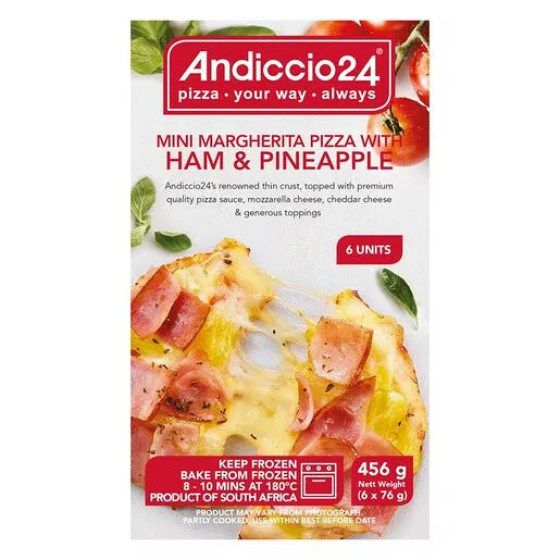Andiccio24 Mini Ham & Pineapple Pizza 456g 6 Pack