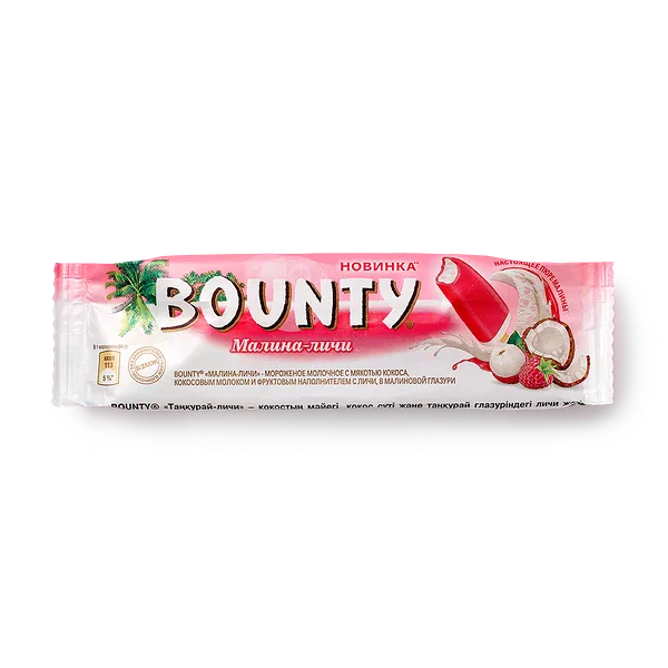 Мороженое молочное Bounty малина-личи в глазури эскимо​