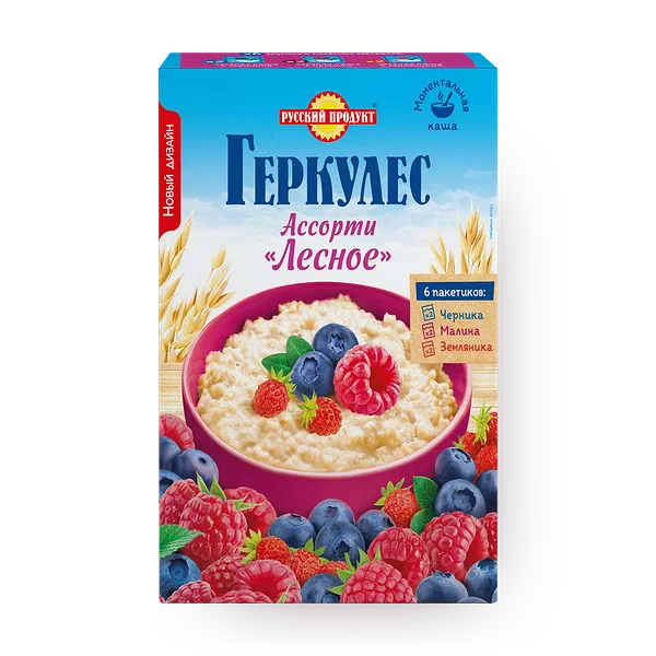 Каша овсяная «Русский продукт» «Геркулес» ассорти черника, малина, земляника