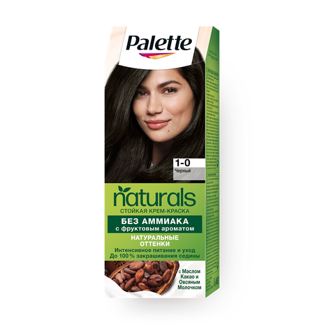 Крем-краска Palette Naturals 1-0 чёрный с фруктовым ароматом без аммиака с маслом какао и овсяным молочком