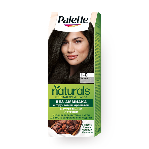 Крем-краска Palette Naturals 1-0 чёрный с фруктовым ароматом без аммиака с маслом какао и овсяным молочком