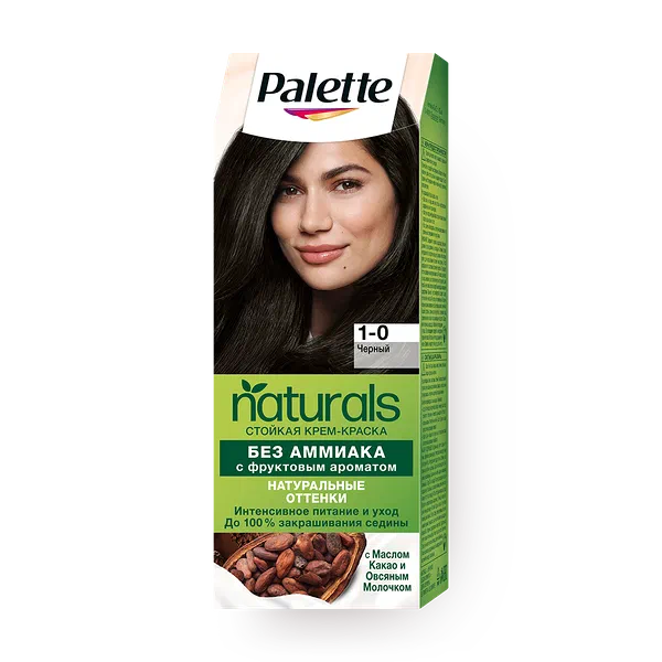 Крем-краска Palette Naturals 1-0 чёрный с фруктовым ароматом без аммиака с маслом какао и овсяным молочком