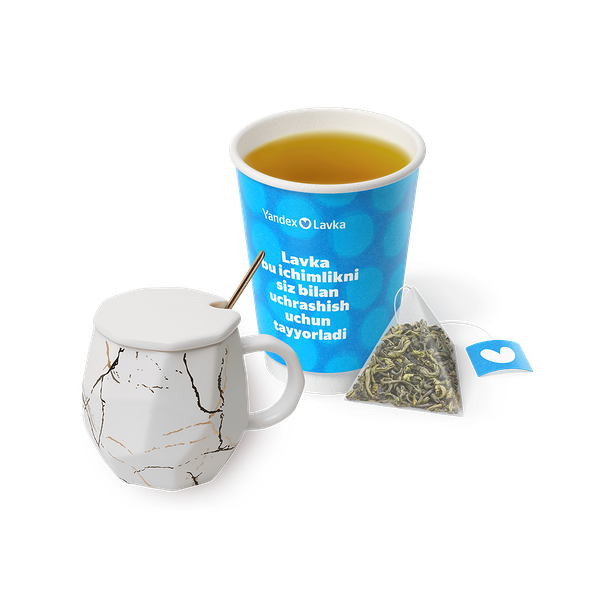 Чай зелёный «Яндекс Лавка» + Кружка керамическая XJRJ белая