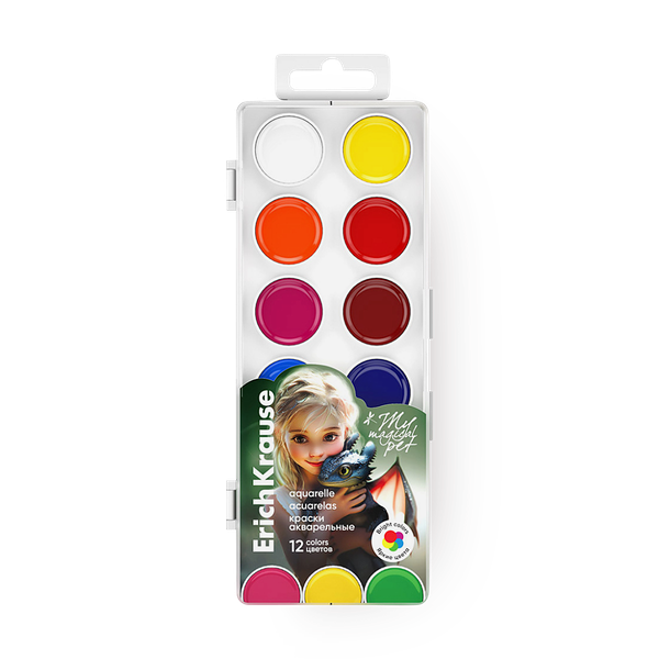Краски акварельные Erich Krause Magic Pet 12 цветов