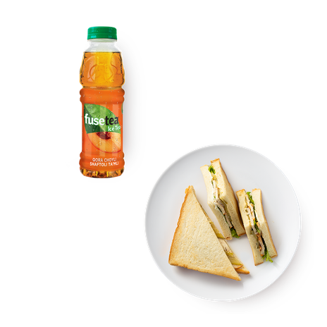 Клаб сэндвич с курицей Mazzali, 185 g и Чай чёрный Fuse Tea персик, 450 ml