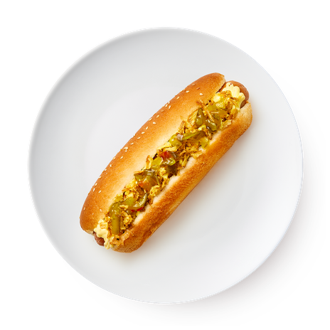 Хот-дог с куриной колбаской и огуречным релишем «Из Лавки»