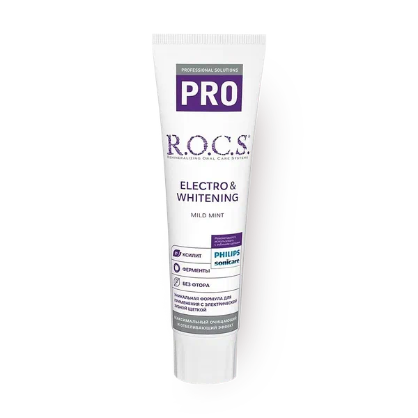 Зубная паста R.O.C.S. Pro Electro&Whitening отбеливающая мягкая мята для электрических зубных щёток