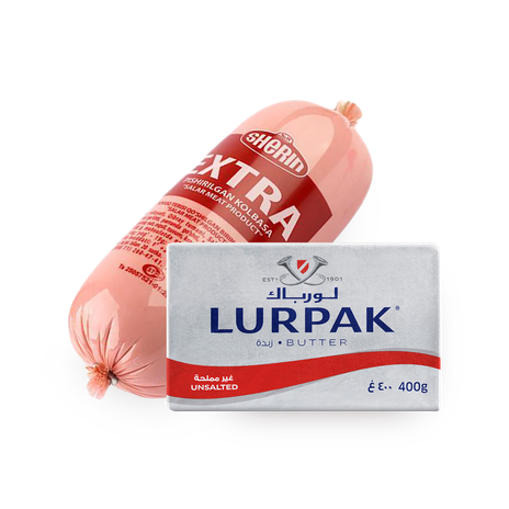 Колбаса Sherin варёная Экстра, 500 g + Масло сливочное несолёное Lurpak, 400 g