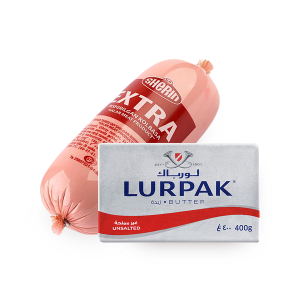 Колбаса Sherin варёная Экстра, 500 g + Масло сливочное несолёное Lurpak, 400 g