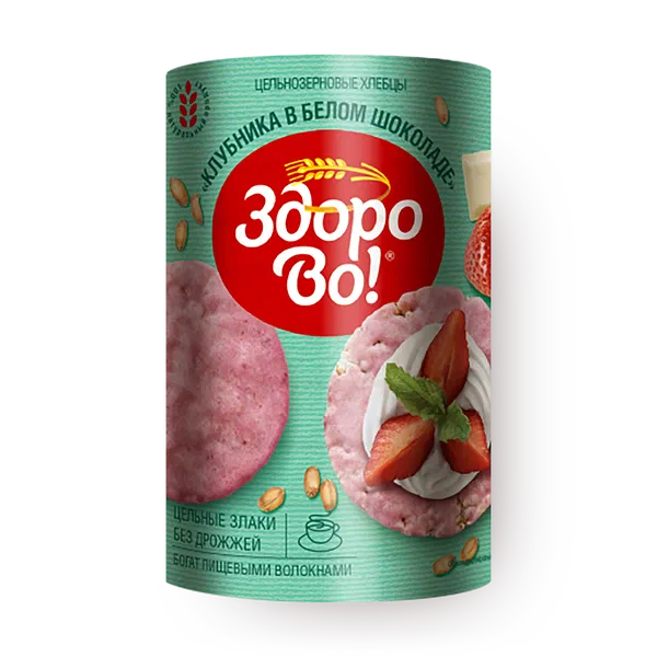 Хлебцы цельнозерновые «Здорово!» клубника в белом шоколаде в глазури