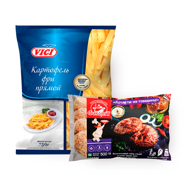 Котлеты из говядины «Фаворит», 500 g + Картофель фри Vici прямой, 750 g
